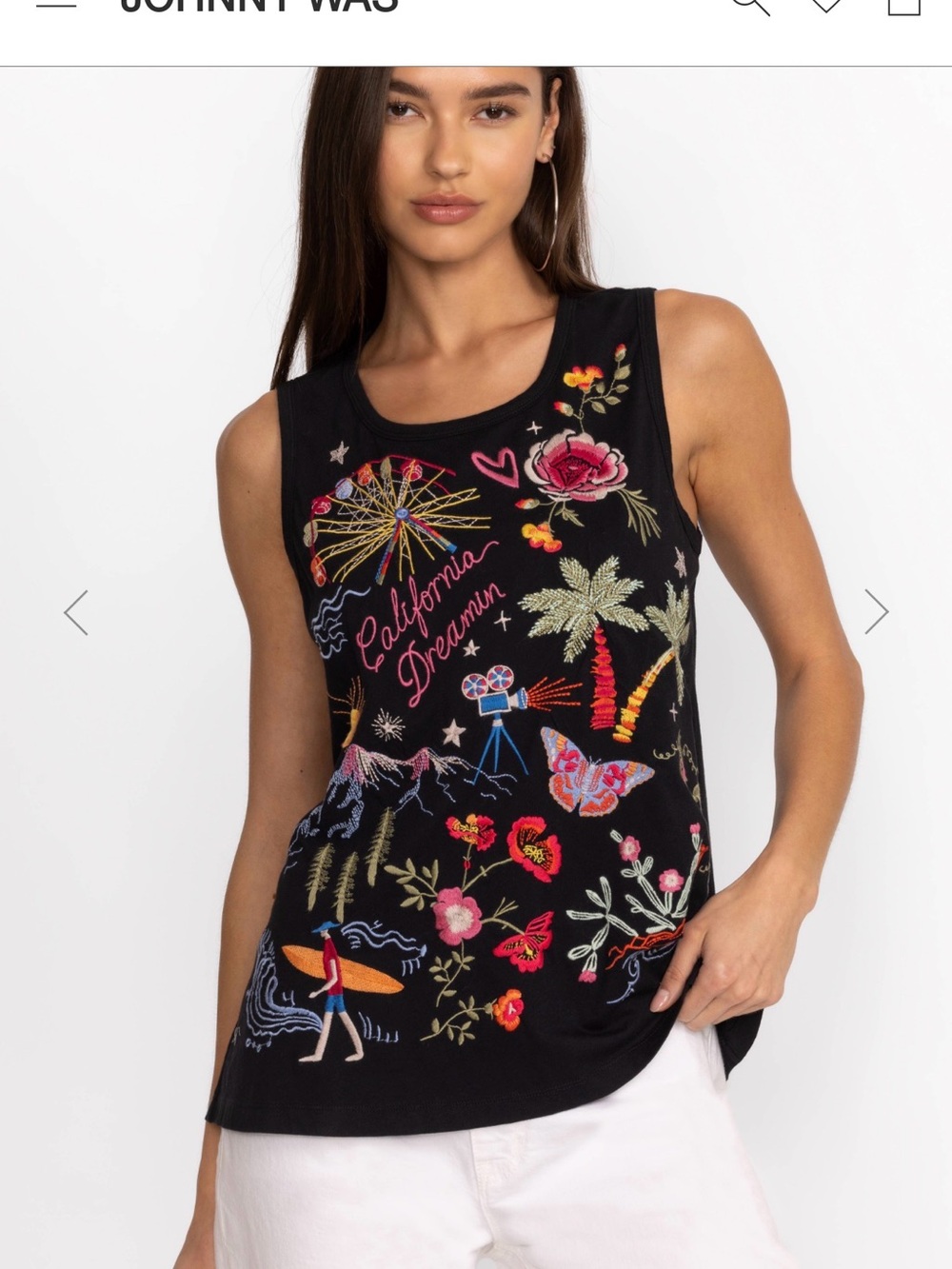 Johnny Was Black Embroidered 'California Dreamin' Graphic Tank